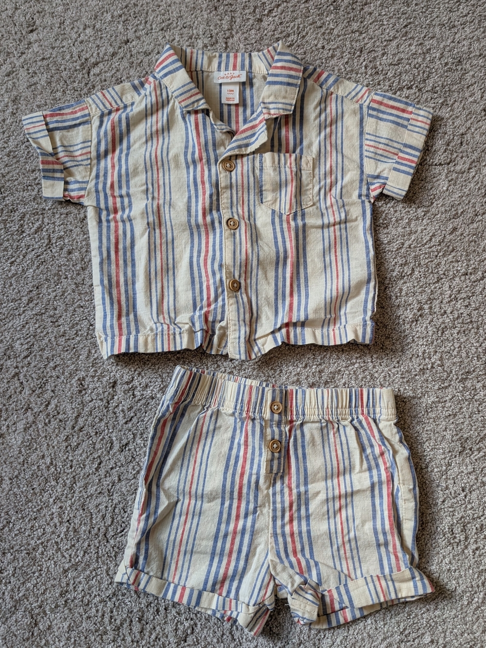 Cat&Jack- Striped Linen-Look- Size 12 Months- 2 Piece Set